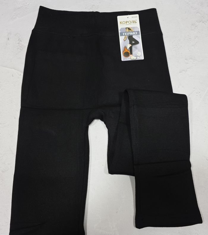 Лосини "Король" А-305 безшовні в рубчик на товстому хутрі з додаванням вовни, р. L/7XL-(48-52) -(чорні)