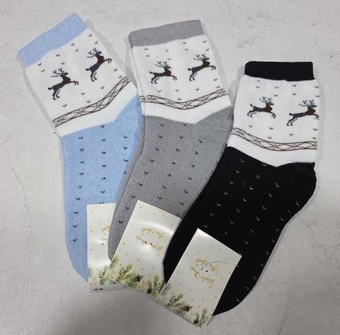 Шкарпетки "NiceSocks" 501-ОЛ махрові жіночі, р. 36-40 -асорті -(Махра -олені на білій вставці) -уп. 12 шт