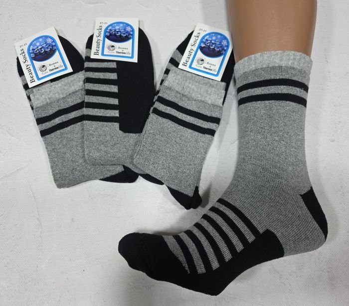 Шкарпетки Житомир "Beauty Socks-Красота" 45-81 махрові вовна термо чоловічі, р. 27-31 -асорті -(Махра -сірі з чорними вставками та смужками) -уп. 12 шт