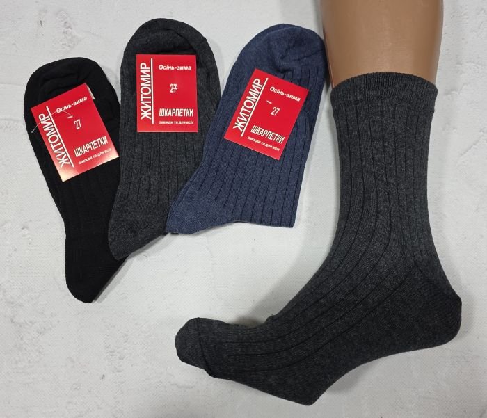 Шкарпетки Житомир "П.П. Красота П/Ш Осінь-Зима" 228-2 напіввовна /бавовна чоловічі (червона етикетка) р. 29-31 -(асорті -п/ш у рубчик) -уп. 12 шт