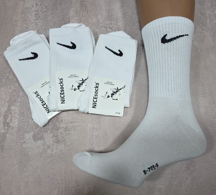 Шкарпетки "NiceSocks" B-725-N Білі стрейч/ cotton чоловічі, р. 40-45 -(Білі -cotton-Теніс +значок) -уп. 10 шт
