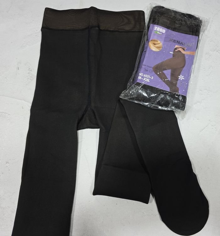 Колготки "Kenalin" 6031-3 на хутрі до стопи з імітацією капронових та з ефектом голих ніжок, щільність 2800D, р. М-2XL -(46-50 /2 шва) -(чорні)