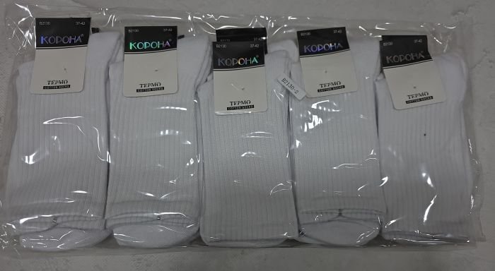 Шкарпетки "КОРОНА" В-2130-2 термо напівмахрові/ з махровою стопою жіночі, р. 37-42 -(Білі з високою гумкою в рубчик +махрова підошва /стопа -жін.) -уп. 10 шт