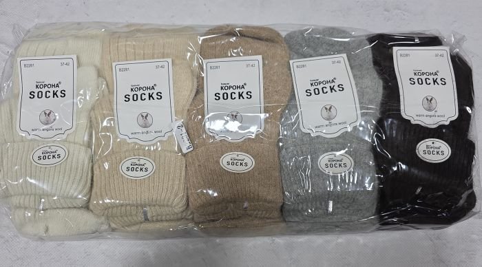 Шкарпетки "Корона" В-2281-2 ангора вовна жіночі, р. 37-42 -(Асорті в рубчик з відворотом) -уп. 10 шт