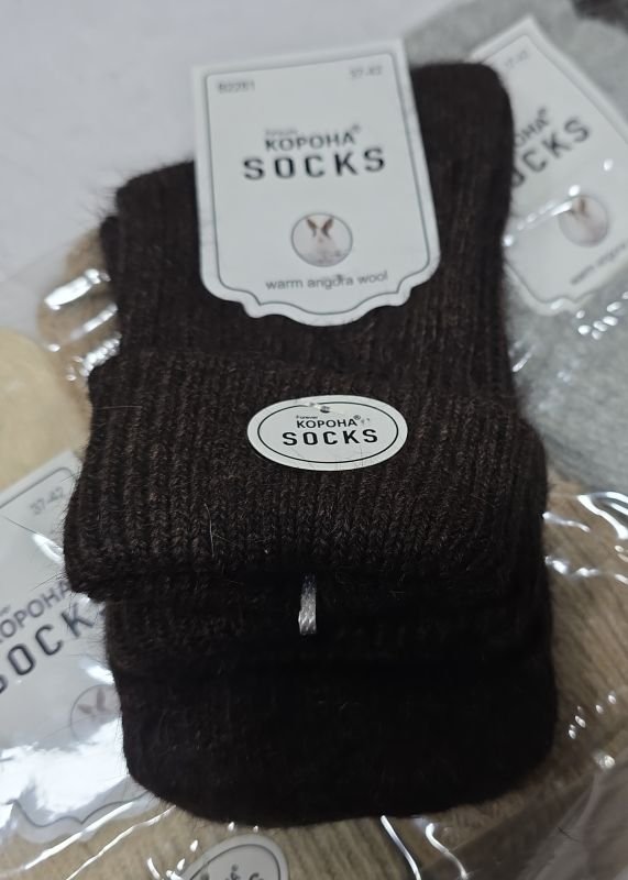 Шкарпетки "Корона" В-2281-2 ангора вовна жіночі, р. 37-42 -(Асорті в рубчик з відворотом) -уп. 10 шт
