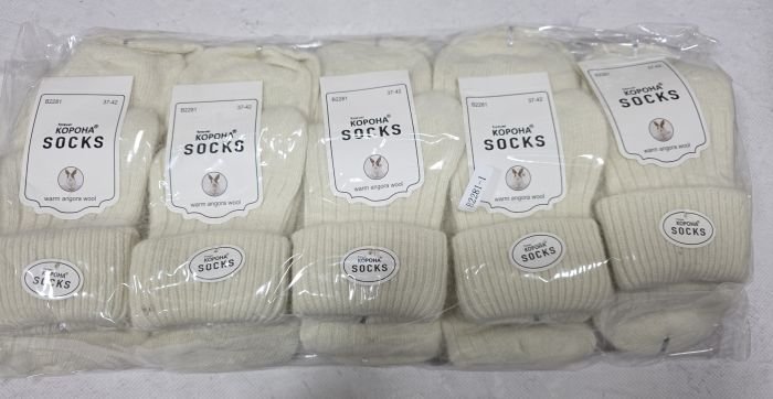Шкарпетки "Корона" В-2281-1 ангора вовна жіночі, р. 37-42 -(Молочні в рубчик з відворотом) -уп. 10 шт