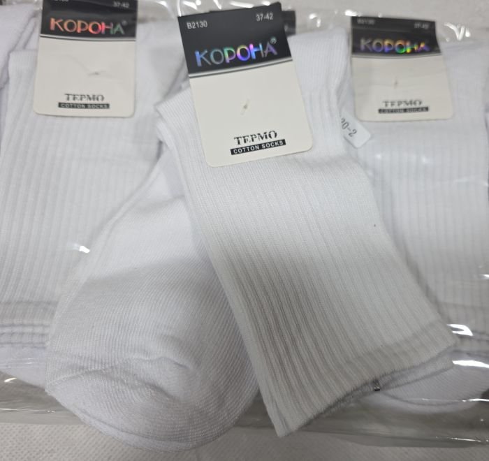 Шкарпетки "КОРОНА" В-2130-2 термо напівмахрові/ з махровою стопою жіночі, р. 37-42 -(Білі з високою гумкою в рубчик +махрова підошва /стопа -жін.) -уп. 10 шт