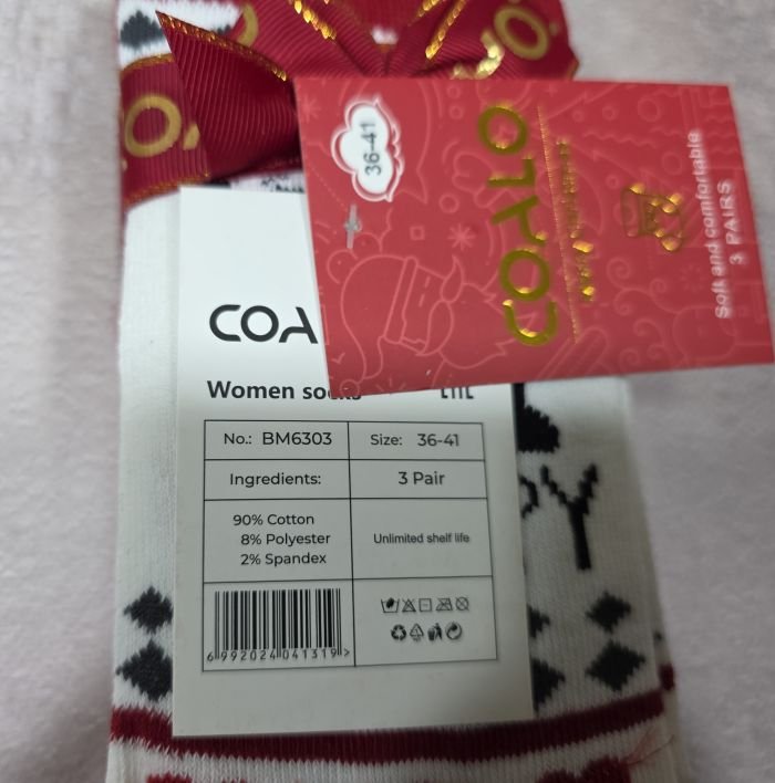 Шкарпетки "Coalo" BM-6303 стрейч cotton жіночі, р. 36-41 -асорті -(Високі / святковий мікс з пандами) -уп. 12 шт