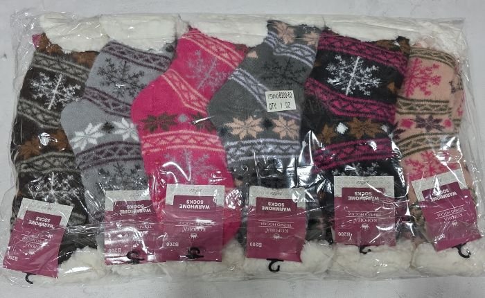 Шкарпетки-валянки "КОРОНА" В-200-62 термо домашні на товстому хутрі з вовною (норка) та з гальмами на підошві жіночі, р. 37-41 -асорті -(Орнамент +сніжинки) -уп 12 шт