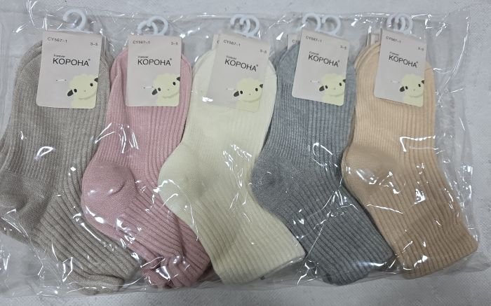 Шкарпетки "КОРОНА" CY-567-1 кашемір дитячі, р. 3-5 років -асорті -(Дівчинка /однотонні високі в рубчик) -уп. 10 шт