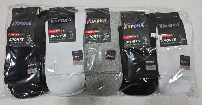 Шкарпетки "Корона" АY-1136-1 термо напівмахрові /махрова стопа чоловічі, р. 41-47 -асорті -(Теніс термо/однотонні +з високою гумкою в рубчик +махрова підошва /стопа -чол.) -уп. 10 шт.
