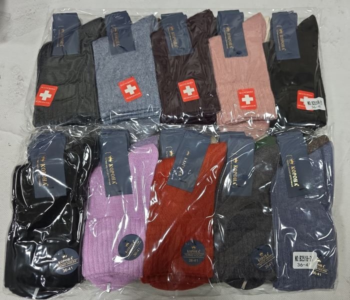 Шкарпетки "КОРОНА" 2518-21 термо вовна жіночі, р. 36-41 -випадкове асорті кольорів -(Однотонні +широка рельєфна гумка в рубчик) -уп. 12 шт