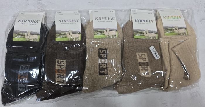 Шкарпетки "КОРОНА" С-3803-1 альпака шерсть на махрі підліткові р. 33-39 -асорті -(Карамельний мікс з написом "Sport" на широкій гумці в рубчик) -уп. 10 шт