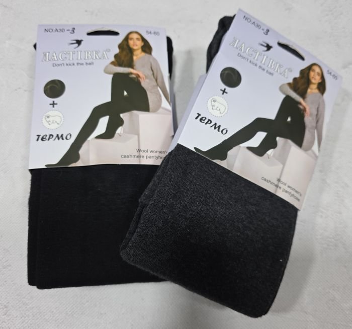 Колготки "Ластівка" А-30-3-(54-60-Чорні) кашемірові з хутряним напиленням +з формою п'яти, позаду 2 шви