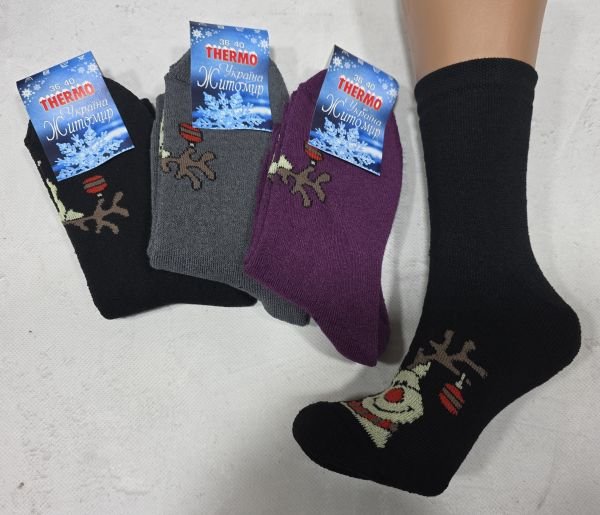 Шкарпетки Житомир "Преміум" 6062-19 махрові жіночі р. 23-25 -асорті -(Махра -спереду мордочка оленя) -уп. 12 шт