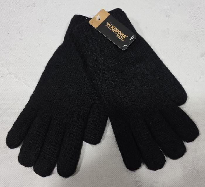 Рукавички чоловічі "Корона" 8252 -XXL подвійні на махрі +з додаванням вовни та кашеміру -(Чорні) -уп.12 шт.