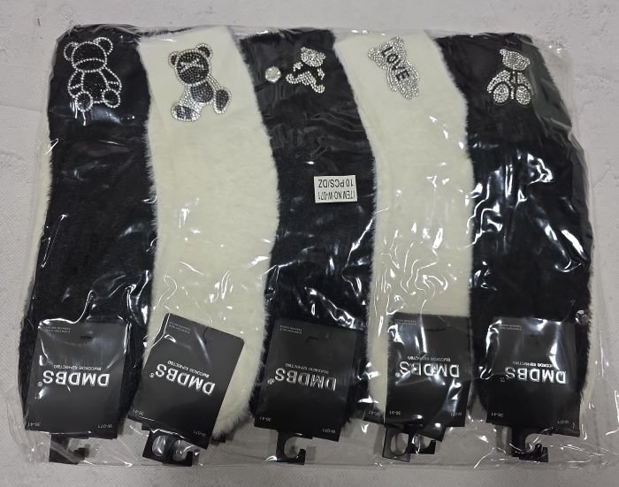 Шкарпетки "DMDBS" W-071 норка жіночі, р. 36-41 -асорті -(Чорні +молочні в рубчик +збоку під гумкою різні ведмедики з камінчиків) -уп. 10 шт