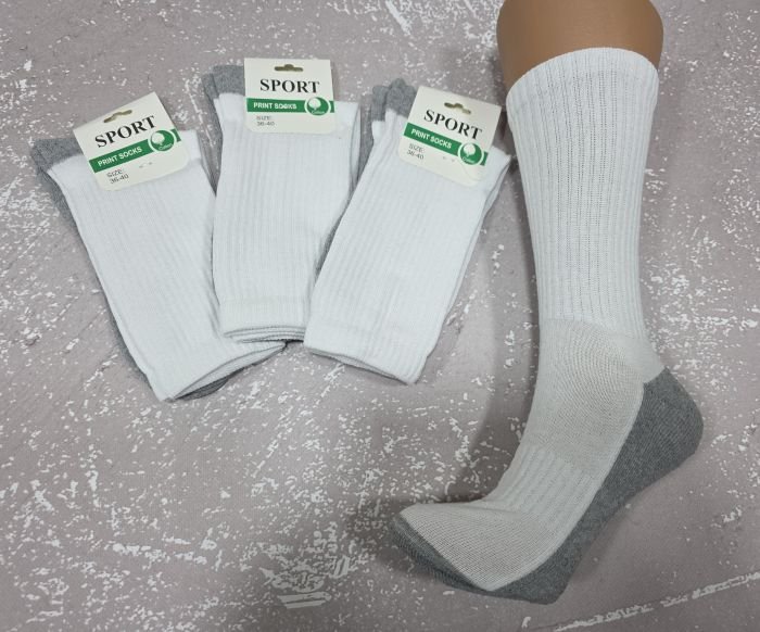 Шкарпетки "Nice-Sport" 523-1 напівмахрові/ махрова підошва жіночі, р. 36-40 -(Високі -білі з сірою махровою стопою +гумка в рельєфний рубчик) -уп. 12 шт