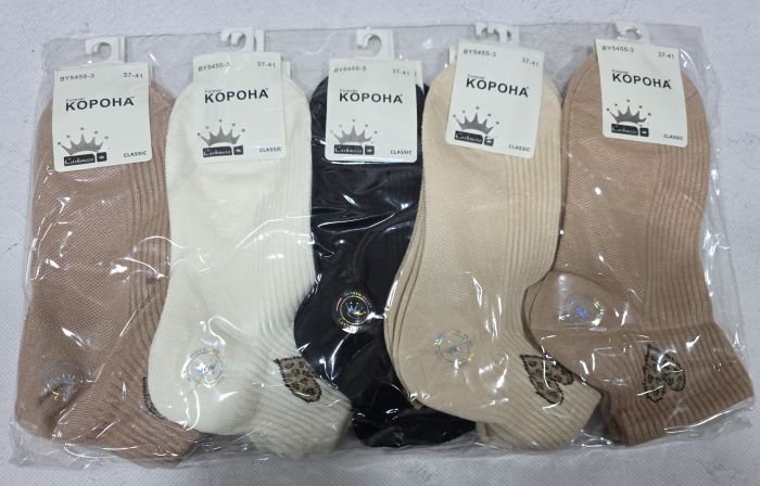 Шкарпетки "Корона" ВY-5455-3 кашемір жіночі, р. 37-41 -асорті -(Укорочені +тигрове серце /кавовий мікс у рельєфний рубчик) -уп. 10 шт