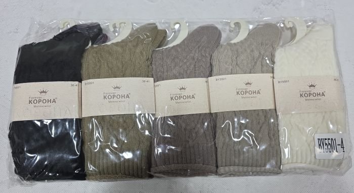Шкарпетки "Корона" ВY-5501-4 мериносова /овеча вовна жіночі, р. 36-41 -асорті -(Високі/ однотонні з кавовим міксом +з рельєфним візерунком) -уп. 10 шт