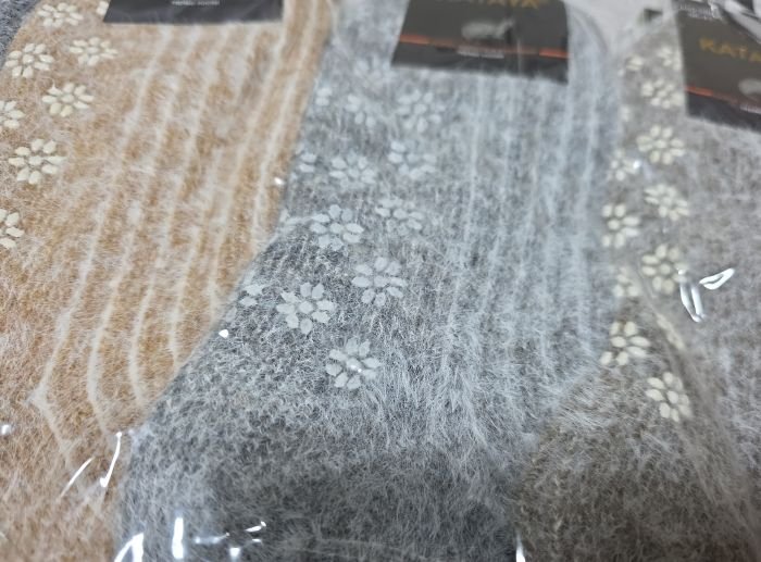 Шкарпетки "KATAYA" 2967-1 термо норка кашемір з гальмами на стопі жіночі, р. 36-41 -асорті -(Короткі /меланжевий мікс у рубчик +з гальмами на підошві) -уп. 10 шт