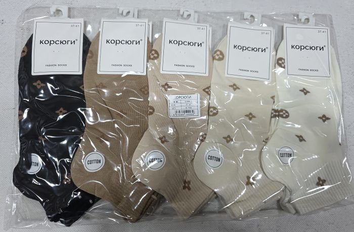 Шкарпетки "Корсюги" С-1999-6 стрейч /cotton жіночі, р. 37-41 -асорті -(Укорочені +середня гумка в рубчик +різні значки по всій шкарпетці) -уп. 10 шт