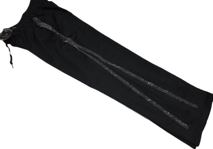 Прогулянкові штани "KENALIN" 9670-6 з широким низом, верх на резинці +з боків лампаси з камінчиків +спереду з боків кишені, р. 2XL/3XL-(46-50), 3XL/4XL-(48-52), 4XL/5XL-(50-54), 5XL/6XL-(52-56) -(чорні) -уп. 1 шт