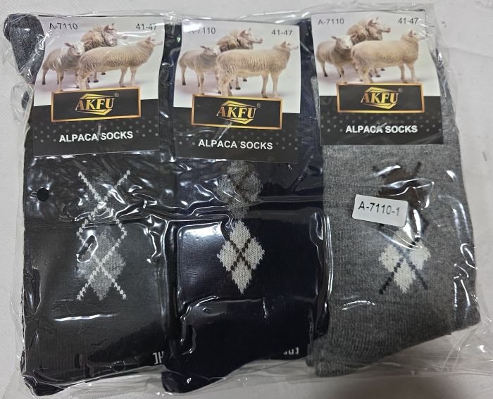 Шкарпетки "Akfu" А-7110-1 альпака чоловічі, р. 41-47 -асорті -(Однотонні +збоку вишивка з ромбів) -уп. 12 шт