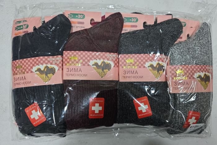 Шкарпетки "КОРОНА" 2516-7 термо верблюжа вовна "Без резинки" жіночі, р. 37-41 асорті -(б/р -однотонні в'язані +широка ослаблена резинка) -уп. 12 шт