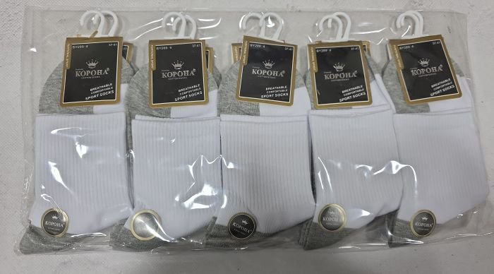 Шкарпетки "Корона" ВY-289-4 стрейч/cotton жіночі, р. 37-41 -(Білий верх +сіра підошва /середні +з широкою гумкою в рубчик) -уп. 10 шт