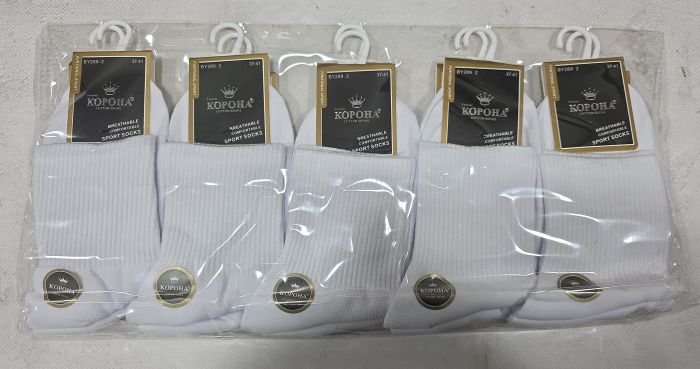 Шкарпетки "Корона" ВY-289-2 стрейч/cotton жіночі, р. 37-41 -(Білі /середні +з широкою гумкою в рубчик) -уп. 10 шт