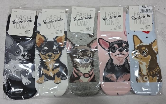 Шкарпетки "COALO" BМ-720 стрейч /cotton жіночі, р. 36-41 -асорті -(укорочені /3D - мікс собачок чихуахуа) - уп. 10 шт