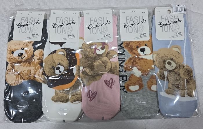 Шкарпетки "COALO" BМ-727 стрейч /cotton жіночі, р. 36-41 -асорті -(укорочені /3D -мікс різних ведмедиків) - уп. 10 шт