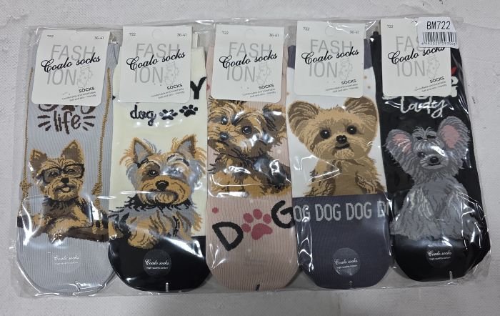 Шкарпетки "COALO" BМ-722 стрейч /cotton жіночі, р. 36-41 -асорті -(укорочені /3D -мікс собачок йорків) - уп. 10 шт