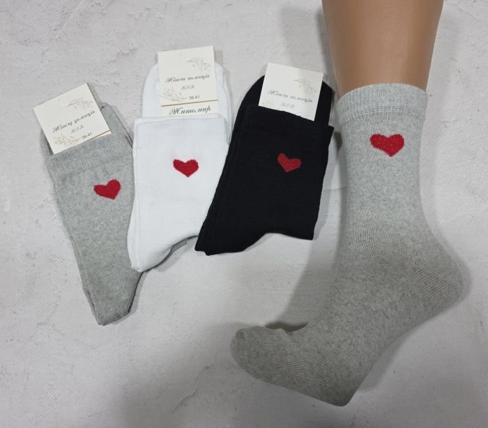 Шкарпетки Житомир "КОІ-Жіноча колекція" 122-44 стрейч жіночі, р. 36-41 -асорті -(Високі /однотонні -гладкі +збоку червоне серце) -уп. 12 шт