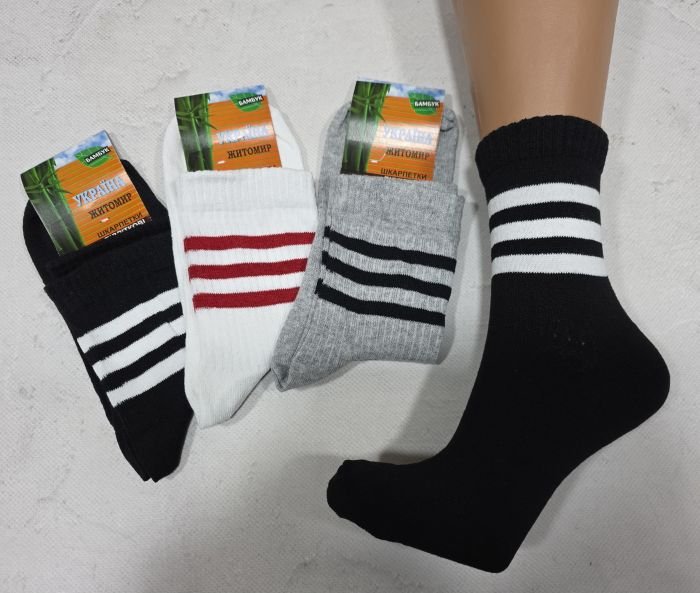 Шкарпетки Житомир "КОІ-Україна підліткові" 124-90 стрейч універсальні, р. 36-39 -асорті -(Високі /три кольори + на гумці в рубчик три смужки) -уп. 12 шт