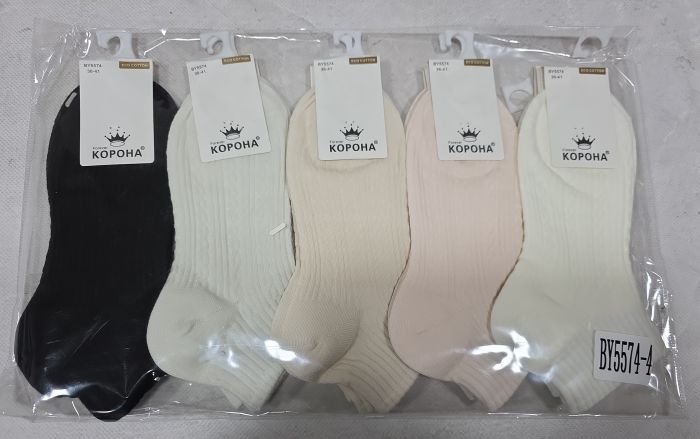 Шкарпетки "Корона" ВY-5574-4 стрейч /eco cotton жіночі, р. 36-41 -асорті -(Укорочені/ однотонні у візерунок з рубчика та косичок +широка гумка в рубчик) -уп. 10 шт