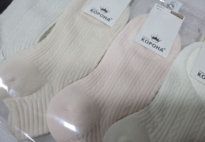 Шкарпетки "Корона" ВY-5574-4 стрейч /eco cotton жіночі, р. 36-41 -асорті -(Укорочені/ однотонні у візерунок з рубчика та косичок +широка гумка в рубчик) -уп. 10 шт