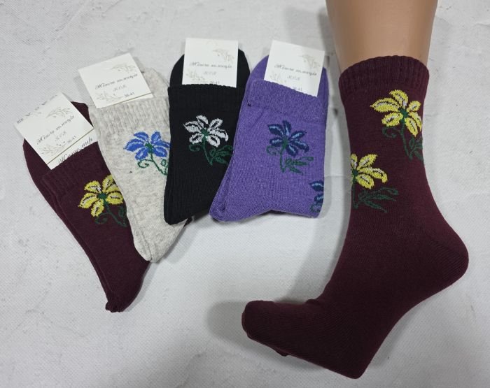 Шкарпетки Житомир "КОІ-Жіноча колекція" 122-46 стрейч жіночі, р. 36-41 -випадкове асорті -(Високі /однотонні +зверху великі квіти) -уп. 12 шт