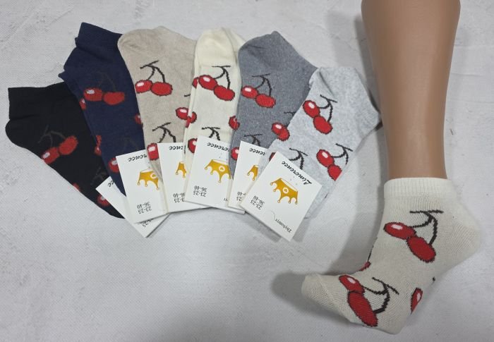 Шкарпетки Житомир "Limerence" 400-63 стрейч жіночі (короткі) р. 36-40 -асорті -(Великі гілочки вишні по всій шкарпетці -короткі -стрейч)