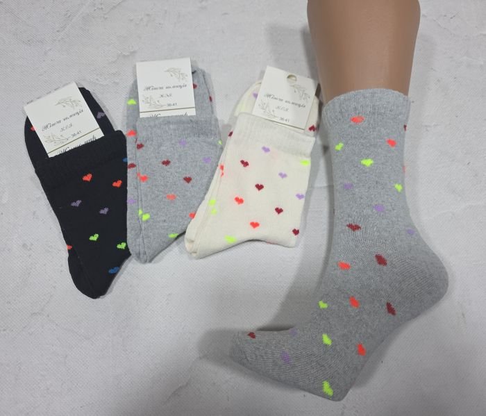 Шкарпетки Житомир "КОІ-Жіноча колекція" 122-45 стрейч жіночі, р. 36-41 -асорті -(Високі /однотонні  +у дрібні кольорові серця по всій шкарпетці) -уп. 12 шт
