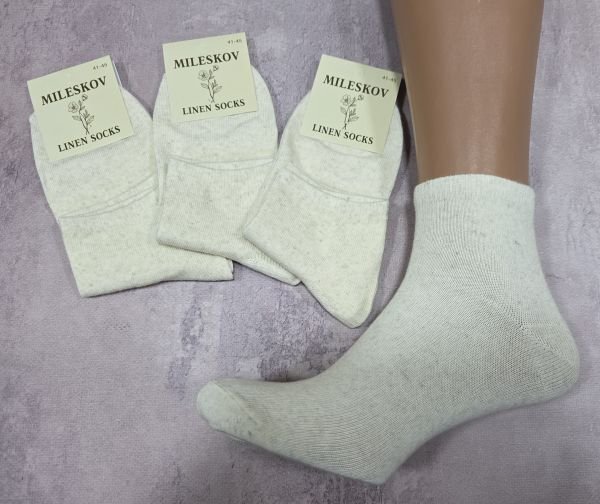 Шкарпетки "MILESKOV" LN-075-015 льон /стрейч чоловічі, р. 41-45 -(льон середні гладкі -чол.) -уп. 12 шт