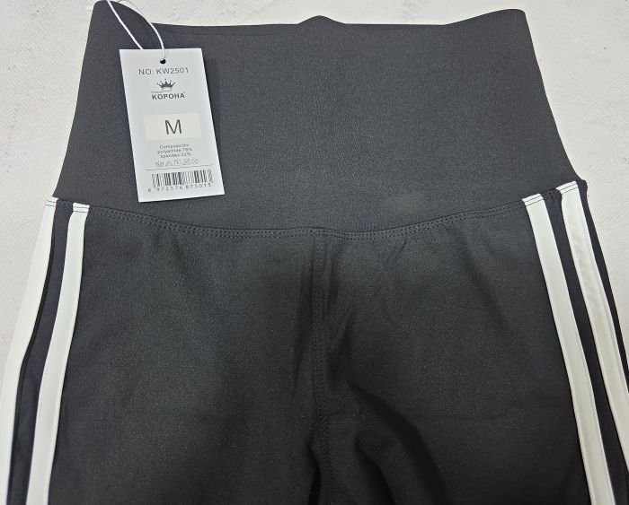Лосини "Корона" KW-2501 кльош з еластичної гладкої тканини дайвінг +з лампасами з боків +з широким поясом +позаду з тейпами, р. М-(42-46), L-(44-48), XL-(46-50), 2XL-(48-52) -уп. 1 шт