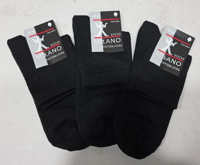 Шкарпетки Житомир "Socks MILANO" МР-005-01 стрейч-lycra чоловічі, р. 40-45 -(Середні /чорні -однотонні) -уп. 12 шт