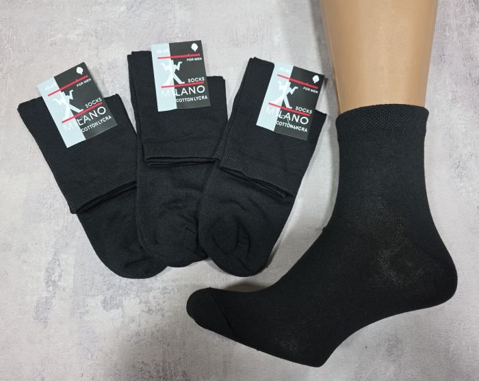 Шкарпетки Житомир "Socks MILANO" МР-005-01 стрейч-lycra чоловічі, р. 40-45 -(Середні /чорні -однотонні) -уп. 12 шт