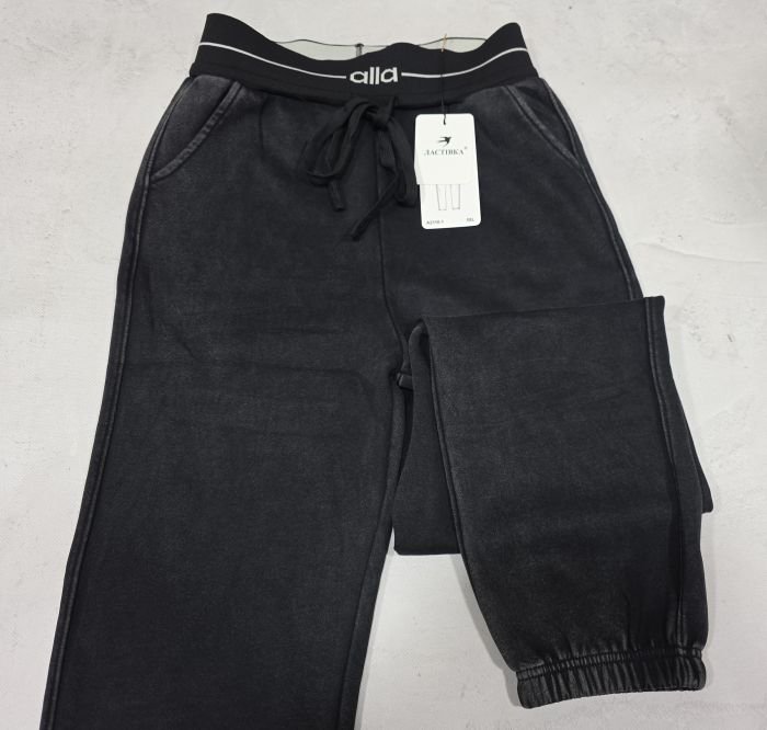 Прогулянкові штани "Ластівка" А-2116-1 трикотажні з ефектом варки та потертостей, низ на манжеті резинці, верх на плоскій резинці +з боків кишені, р. 5XL-(44-48), 6XL-(46-50), 7XL-(48-52) , 8XL-(50-54), 9XL-(52-56), 10XL-(54-58) -(чорно-сірий мікс)