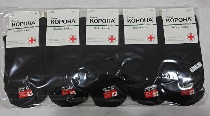 Шкарпетки "Корона" A-1071-3 стрейч /бамбук "Медичні без гумки +" чоловічі, р. 41-47 -чорні -(Без резинки /високі -однотонні із закрученим верхом -чол.) -уп. 10 шт.