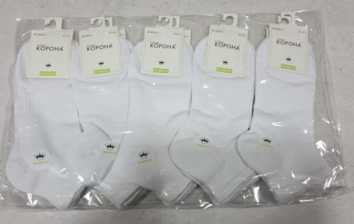 Шкарпетки "Корона" ВY-829-2 стрейч /бамбук жіночі, р. 37-41 -білі -(Укорочені +з гумкою в рубчик +посередині гумка фіксатор -жін.) - уп. 10 шт