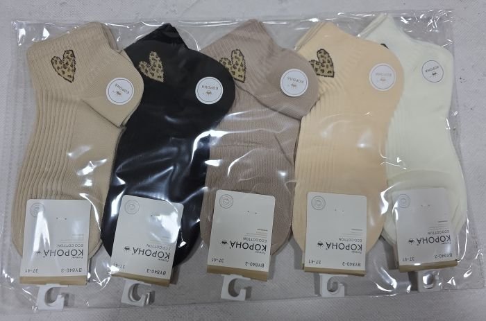 Шкарпетки "Корона" ВY-840-3 стрейч/cotton жіночі, р. 37-41 -(Укорочені /однотонні у рельєфній рубчик +збоку на гумці леопардове серце) -уп. 10 шт