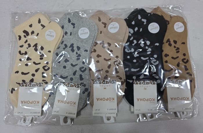 Шкарпетки "Корона" ВY-5557-3 стрейч/cotton жіночі, р. 37-41 -(Укорочені з леопардовими цятками по всій шкарпетці та гумці в рубчик) -уп. 10 шт